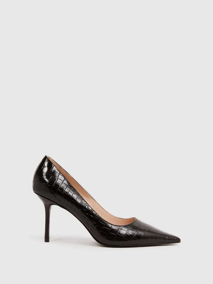Reiss Heels Elina Mid Heel Leather Court Shoes Black 8211 Women