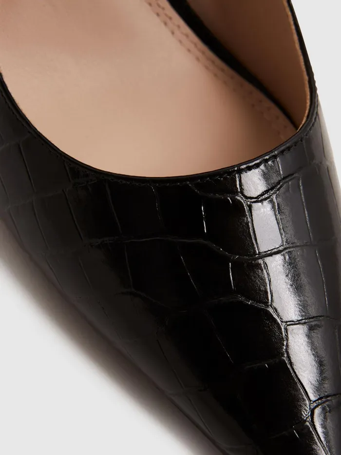 Reiss Heels Elina Mid Heel Leather Court Shoes Black 8211 Women