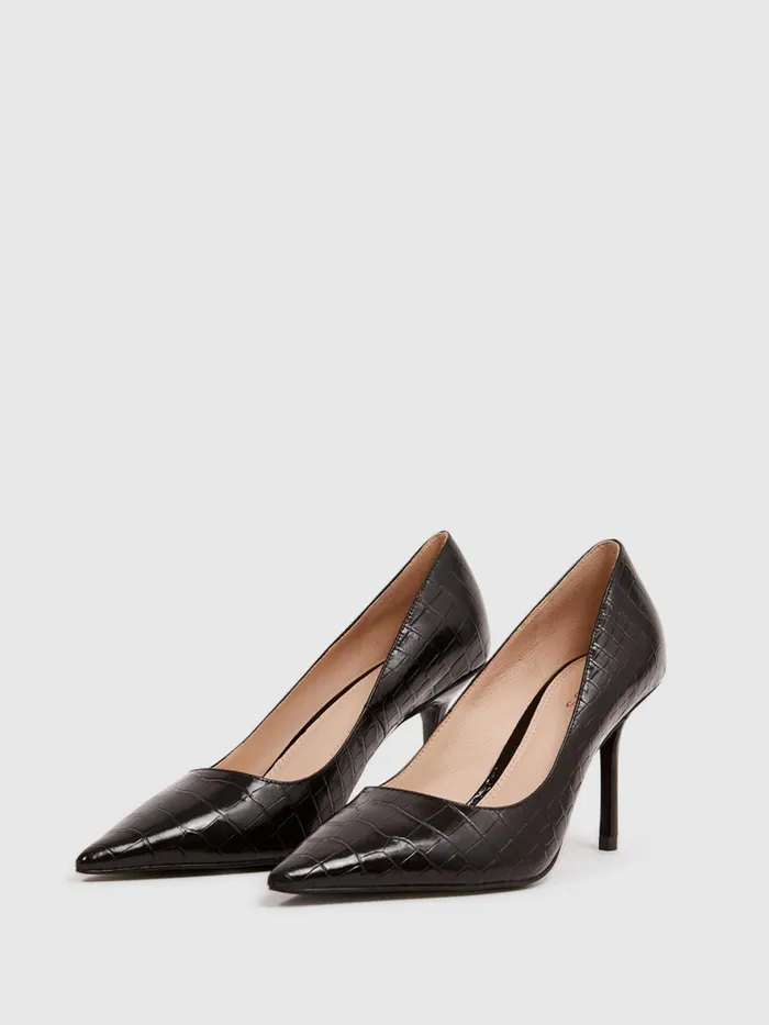 Reiss Heels Elina Mid Heel Leather Court Shoes Black 8211 Women
