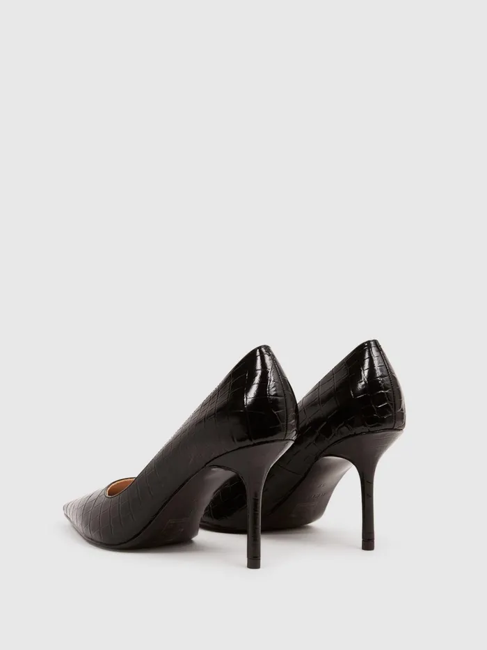 Reiss Heels Elina Mid Heel Leather Court Shoes Black 8211 Women