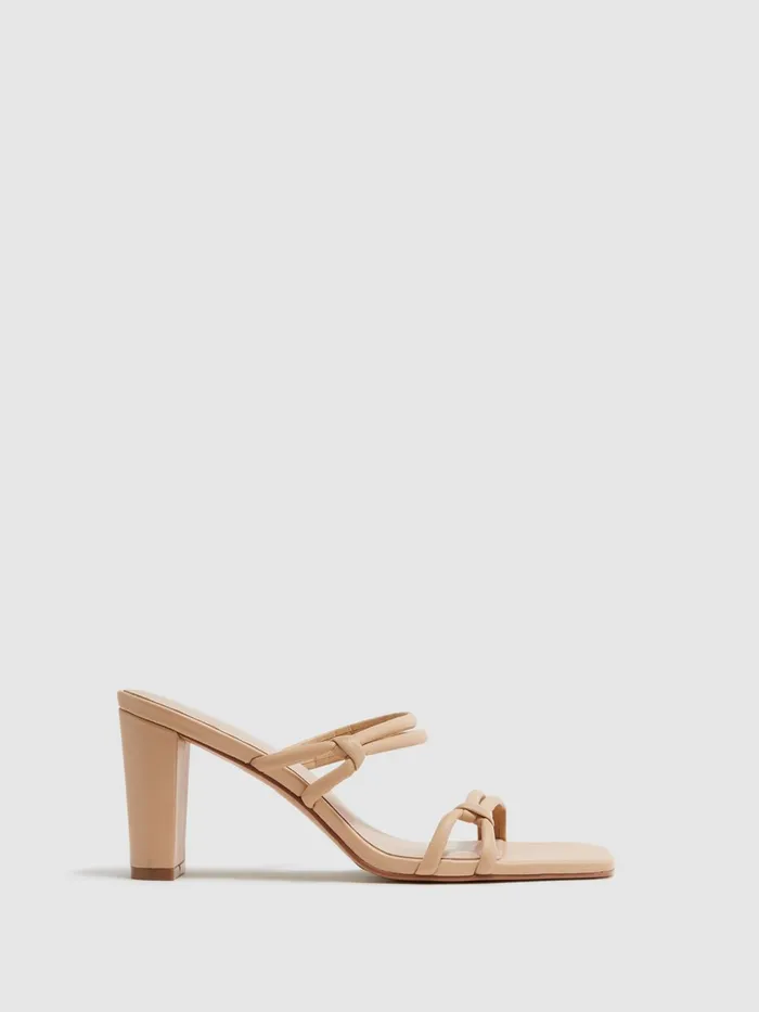 Reiss Heels Emmy Leather Strappy Block Heels Almond 8211 Women