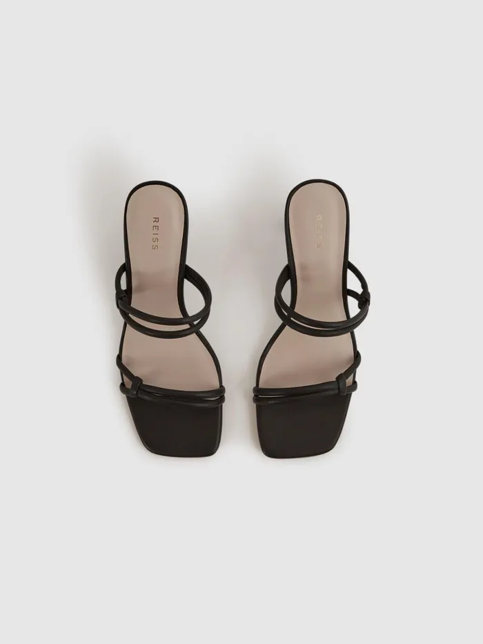 Reiss Heels Emmy Leather Strappy Block Heels Almond 8211 Women