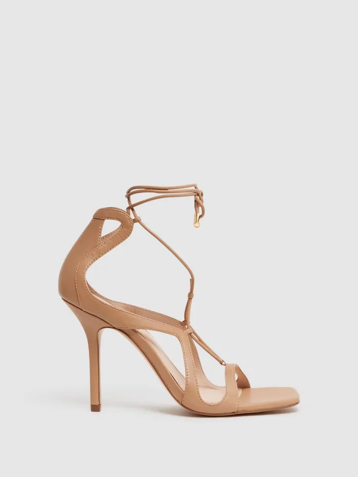 Reiss Heels Kate Leather Strappy High Heel Sandals Biscuit 8211 Women