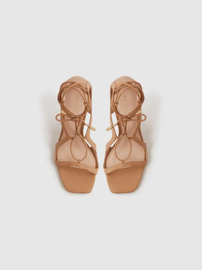 Reiss Heels Kate Leather Strappy High Heel Sandals Biscuit 8211 Women