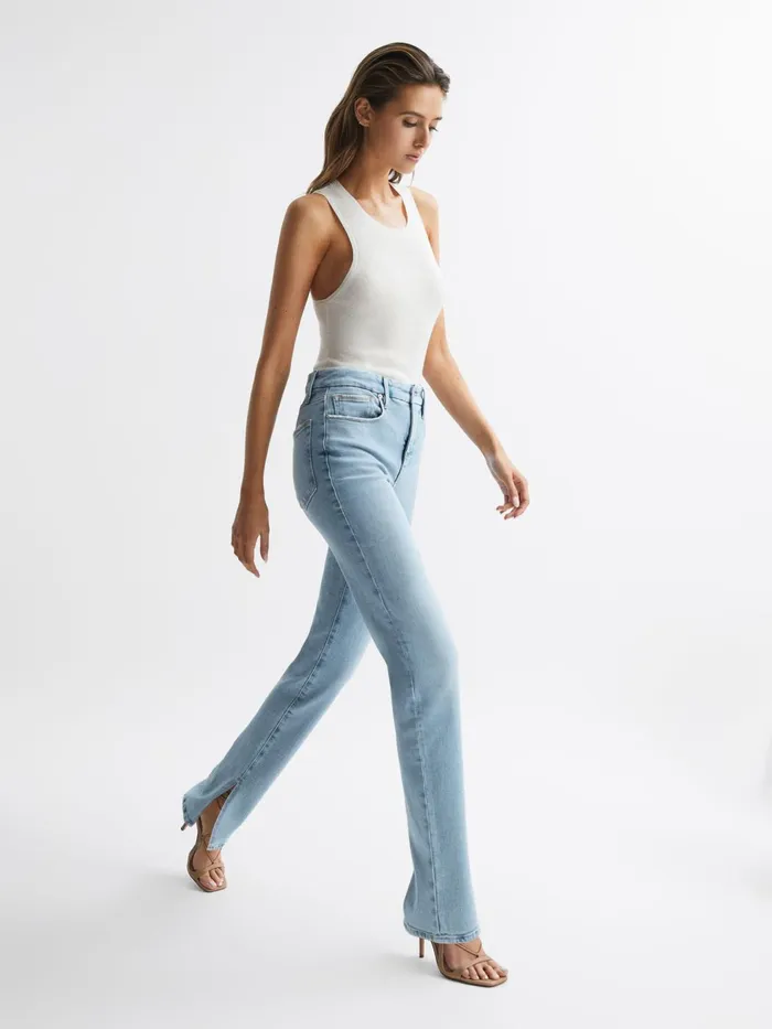 Reiss Jeans Good American High Rise Inseam Split Jeans Mid Blue 8211 Women