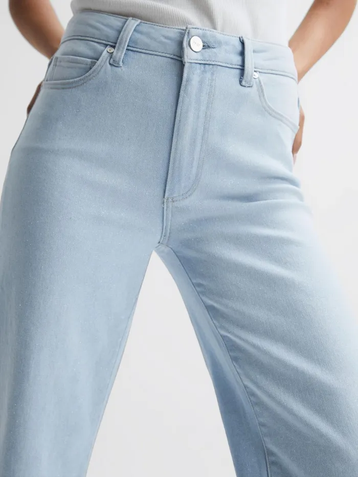 Reiss Jeans Leenah Paige Metallic High Rise Flared Jeans Indigo Glitz 8211 Women