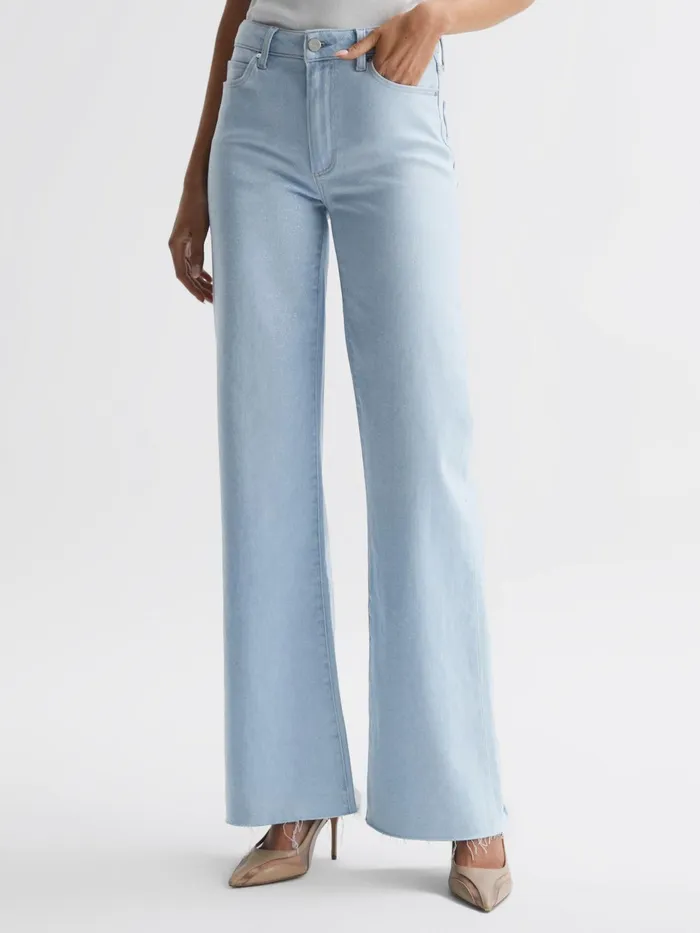 Reiss Jeans Leenah Paige Metallic High Rise Flared Jeans Indigo Glitz 8211 Women