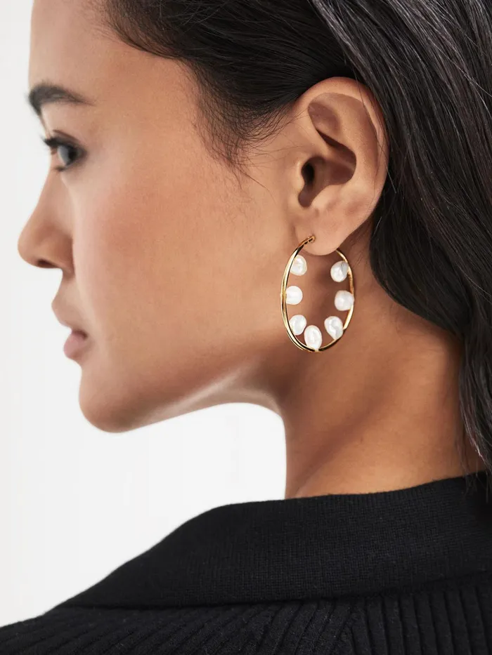 Reiss Jewellery Baroque 35 Maria Black Hoop Earring Gold 8211 Women