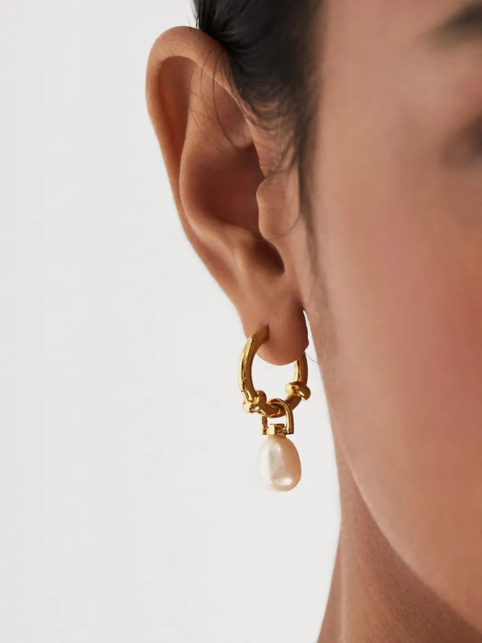 Reiss Jewellery Cha Cha Maria Black Pearl Hoop Earring Gold 8211 Women