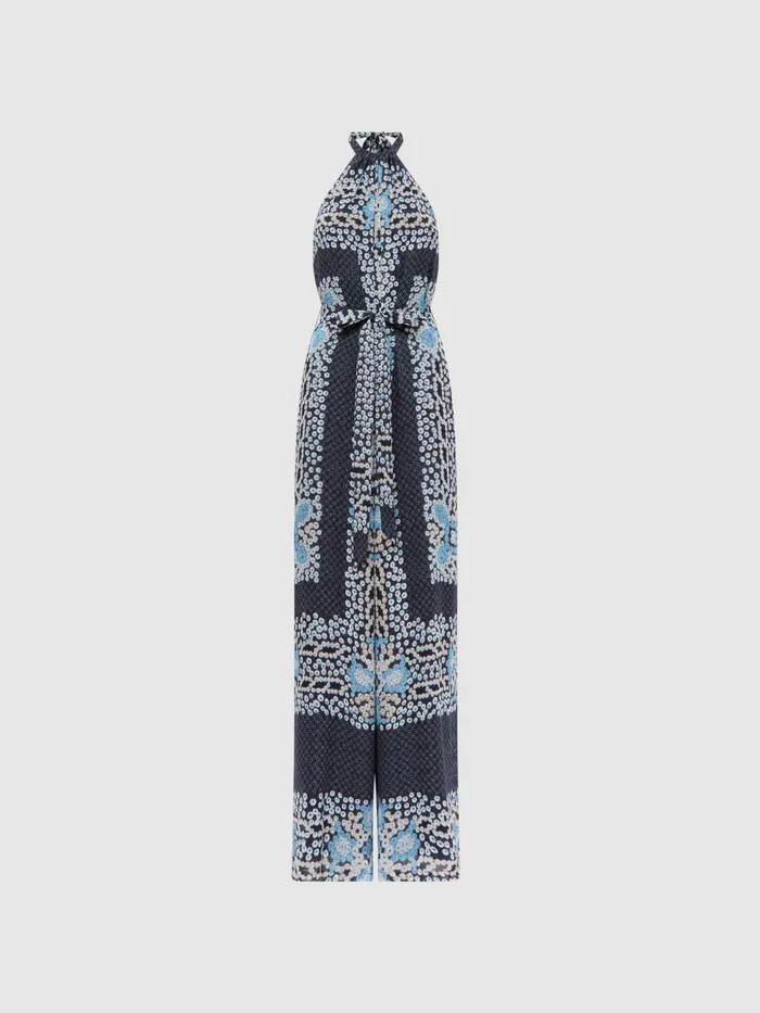 Reiss Jumpsuits Cassis Floral Print Wide Leg Jumpsuit Navy 8211 Women
