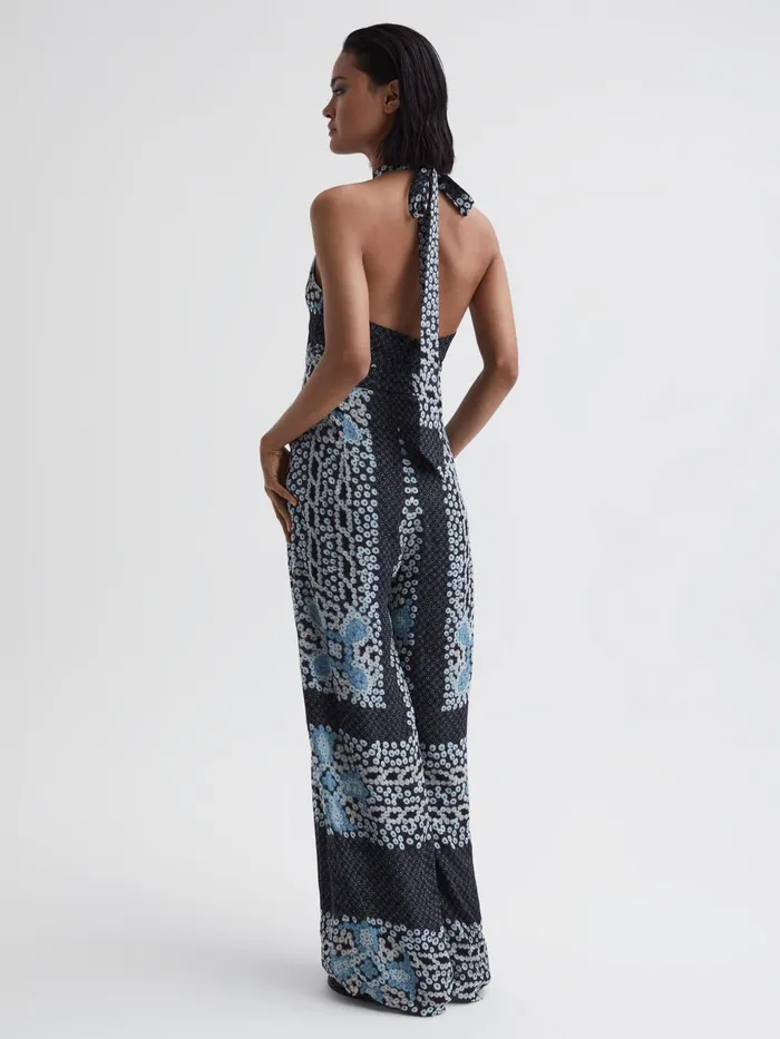 Reiss Jumpsuits Cassis Floral Print Wide Leg Jumpsuit Navy 8211 Women