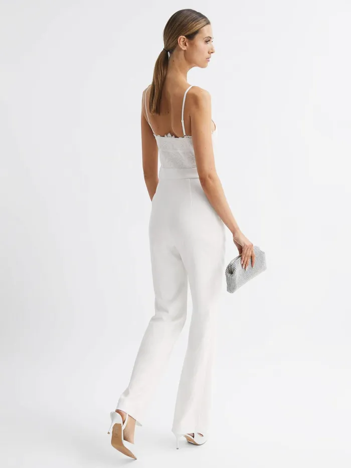 Reiss Jumpsuits Cora Lace Plunge Neck Jumpsuit Ivory 8211 Women
