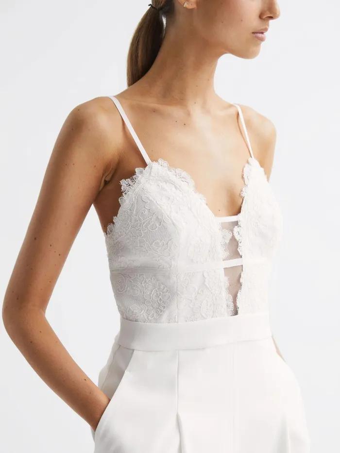 Reiss Jumpsuits Daphine Lace Plunge Neck Playsuit Ivory 8211 Women