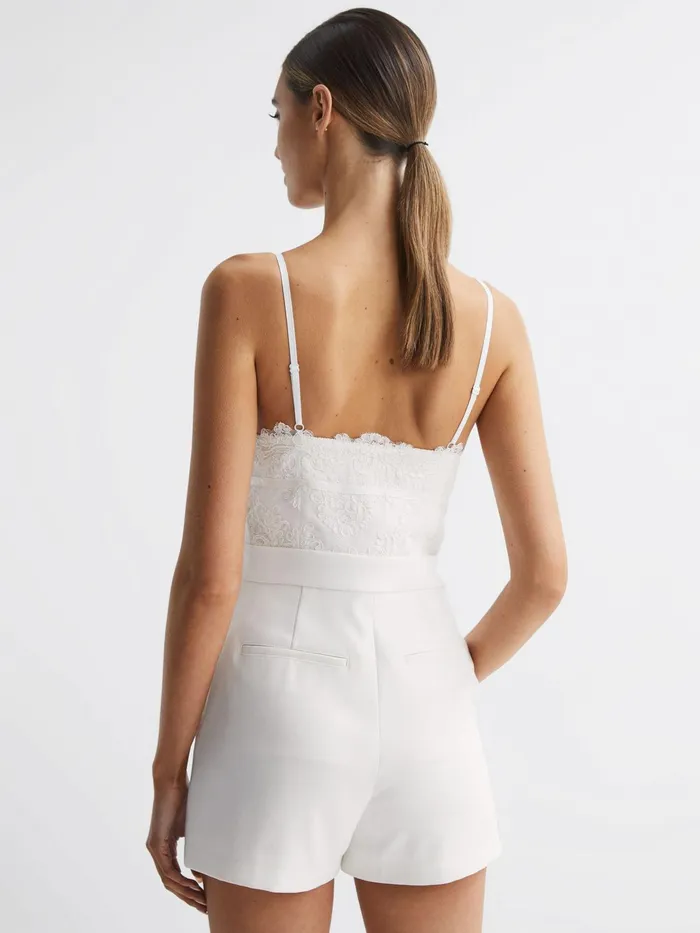 Reiss Jumpsuits Daphine Lace Plunge Neck Playsuit Ivory 8211 Women