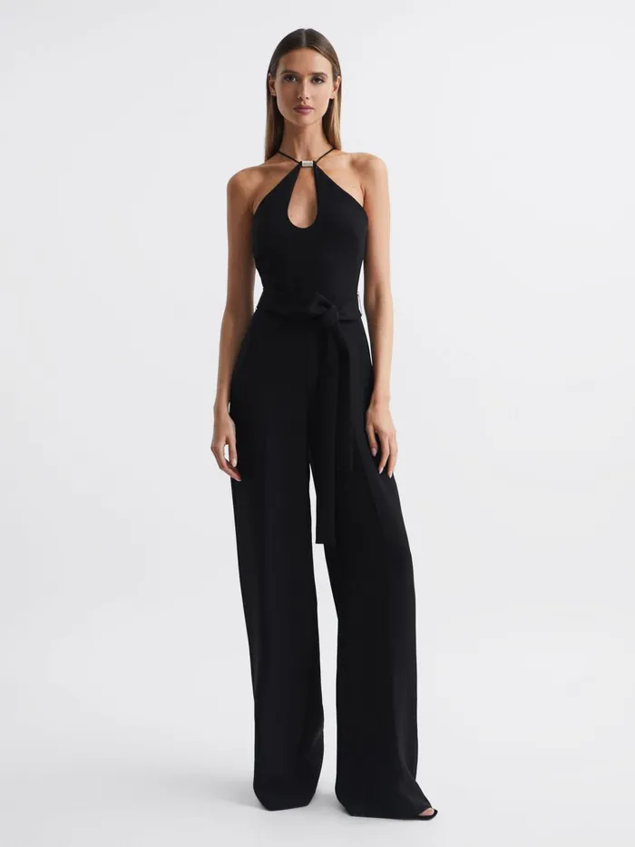 Reiss Jumpsuits Ema Halston Halter Neck Wide Leg Jumpsuit Black 8211 Women