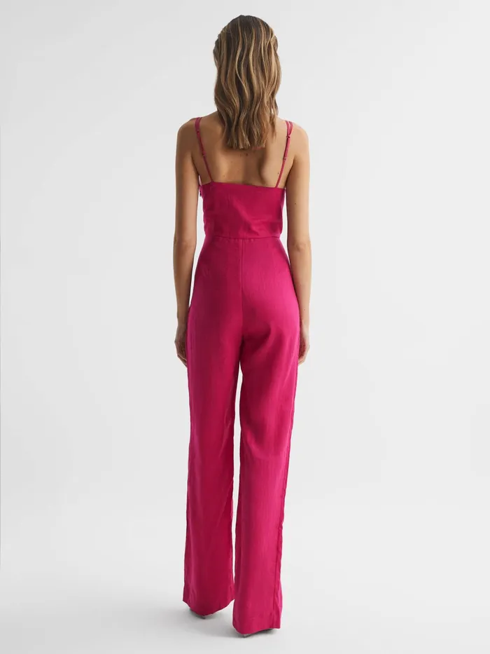 Reiss Jumpsuits Emilia VNeck Linen Jumpsuit Pink 8211 Women