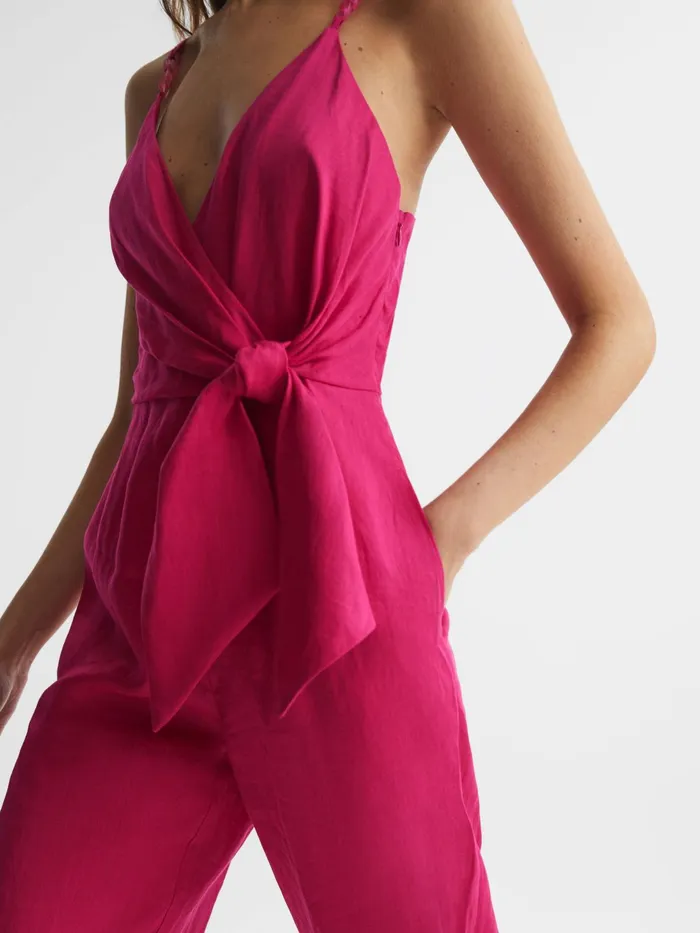 Reiss Jumpsuits Emilia VNeck Linen Jumpsuit Pink 8211 Women
