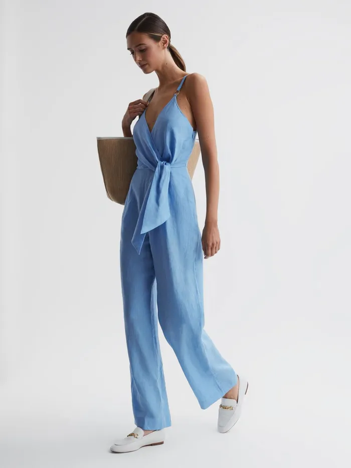 Reiss Jumpsuits Emily Linen Side Tie Jumpsuit Blue 8211 Women