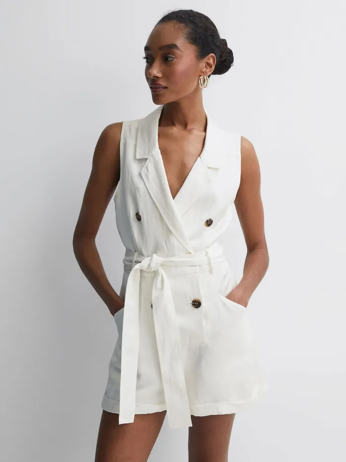 Reiss Jumpsuits Florence Double Breasted Playsuit Ivory 8211 Women
