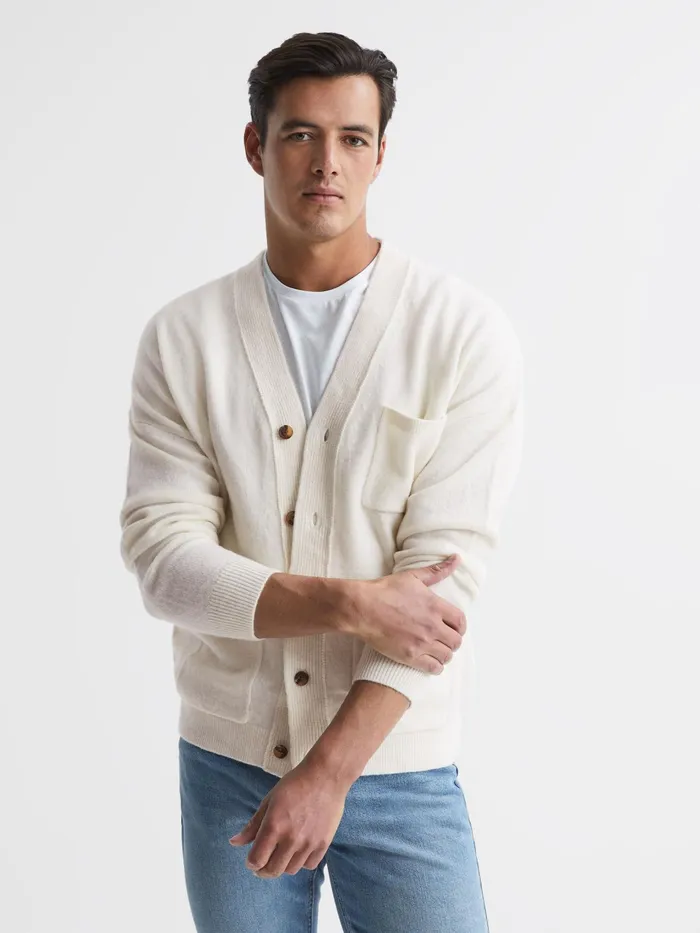 Reiss Knitwear Andrews Merino Wool Cardigan Ecru 8211 Men