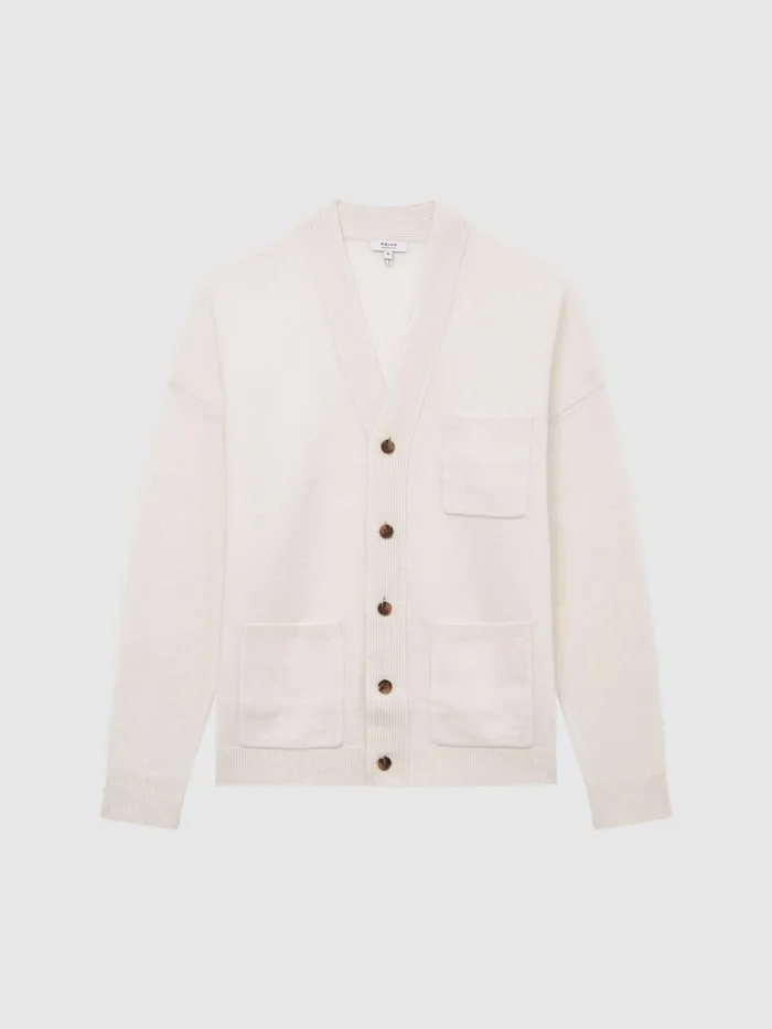 Reiss Knitwear Andrews Merino Wool Cardigan Ecru 8211 Men