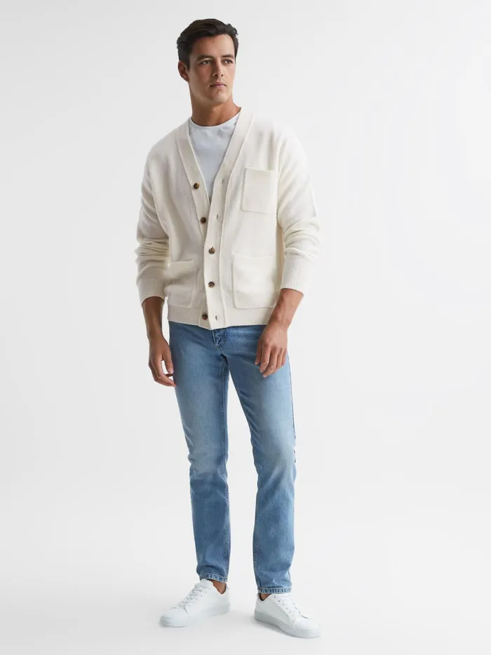 Reiss Knitwear Andrews Merino Wool Cardigan Ecru 8211 Men