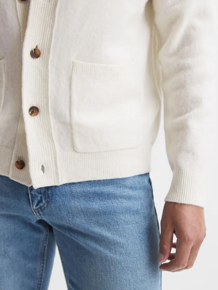 Reiss Knitwear Andrews Merino Wool Cardigan Ecru 8211 Men
