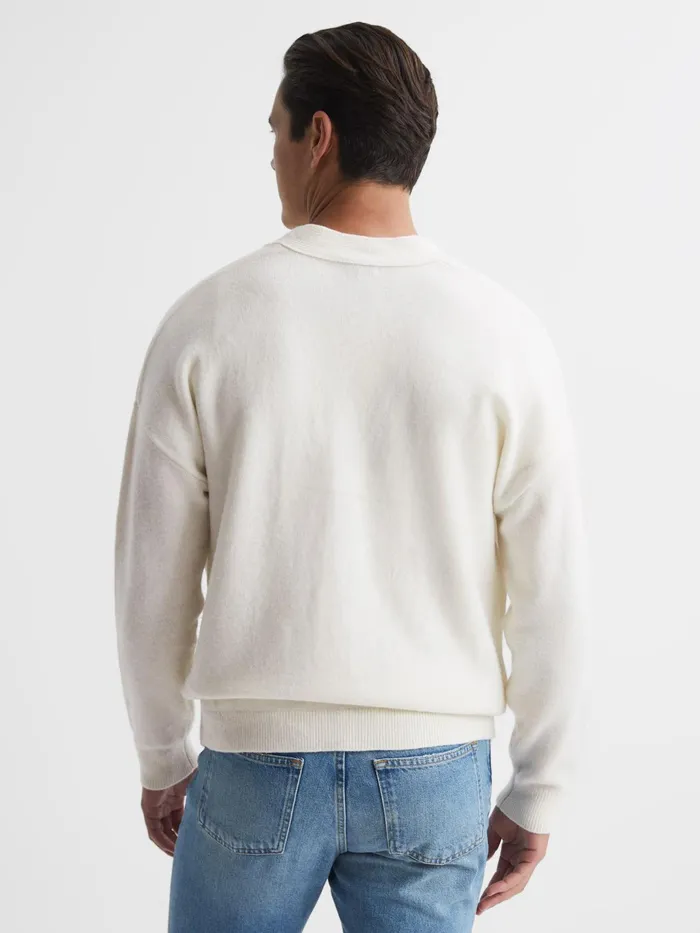 Reiss Knitwear Andrews Merino Wool Cardigan Ecru 8211 Men