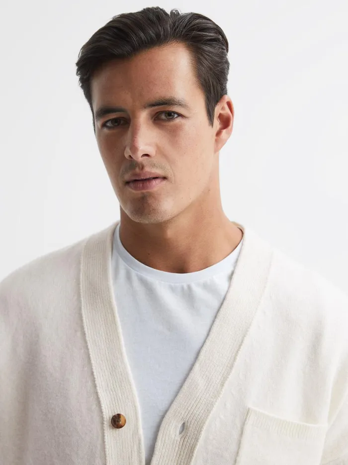 Reiss Knitwear Andrews Merino Wool Cardigan Ecru 8211 Men