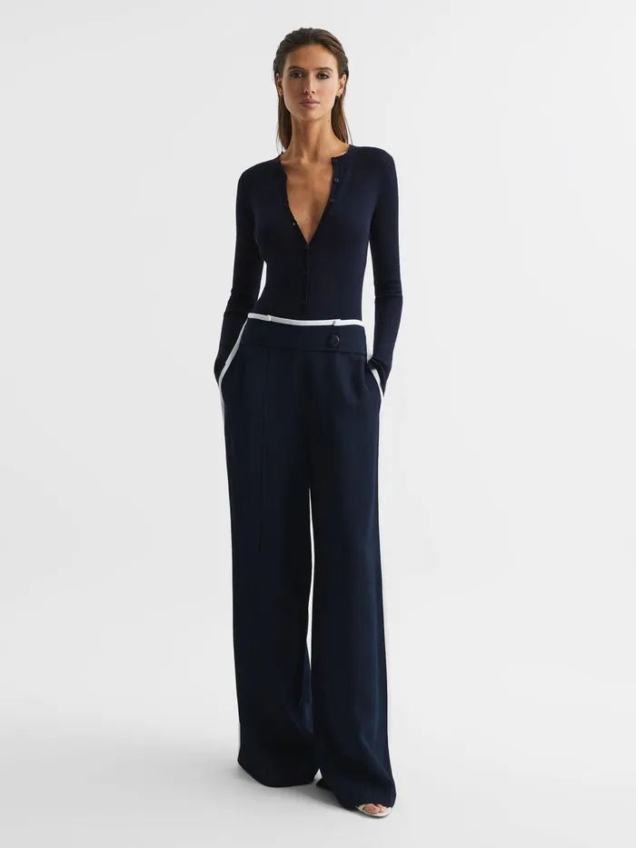 Reiss Knitwear Arabella Silk Wool Blend Ribbed Cardigan Navy 8211 Women