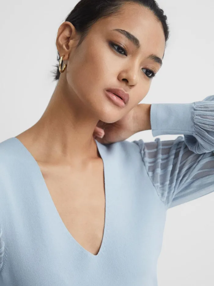Reiss Knitwear Brooklyn Sheer Sleeve Top Ivory 8211 Women