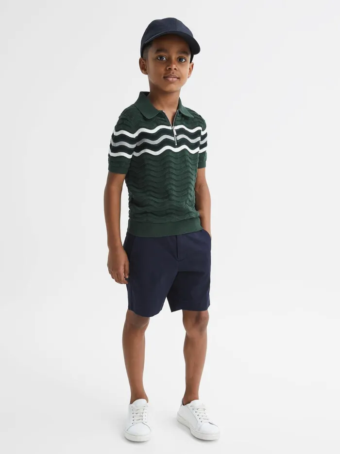 Reiss Knitwear Cole HalfZip Textured TShirt Emerald 8211 Children