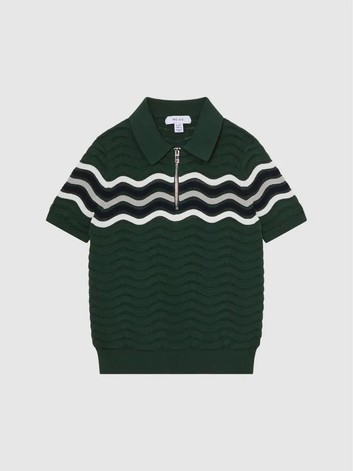 Reiss Knitwear Cole HalfZip Textured TShirt Emerald 8211 Children