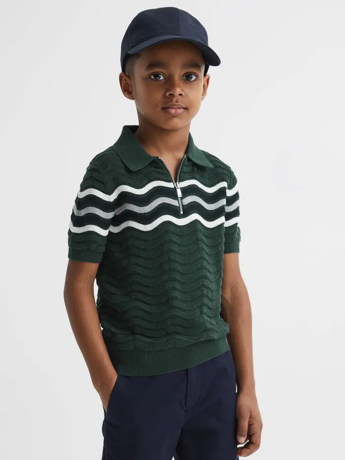 Reiss Knitwear Cole HalfZip Textured TShirt Emerald 8211 Children