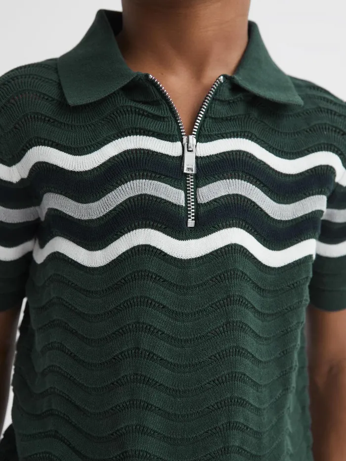 Reiss Knitwear Cole HalfZip Textured TShirt Emerald 8211 Children