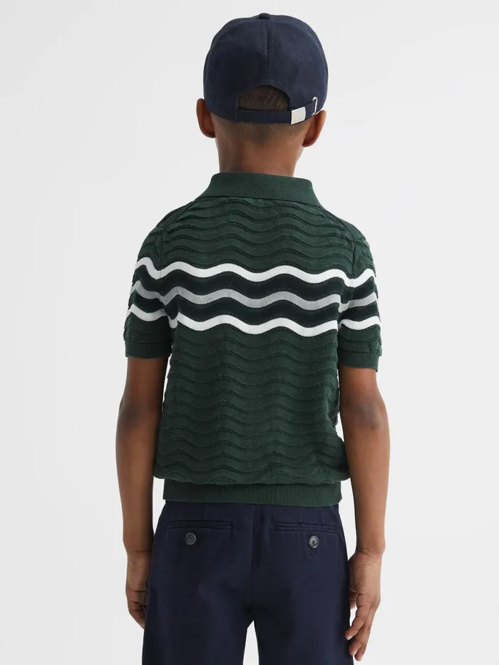 Reiss Knitwear Cole HalfZip Textured TShirt Emerald 8211 Children