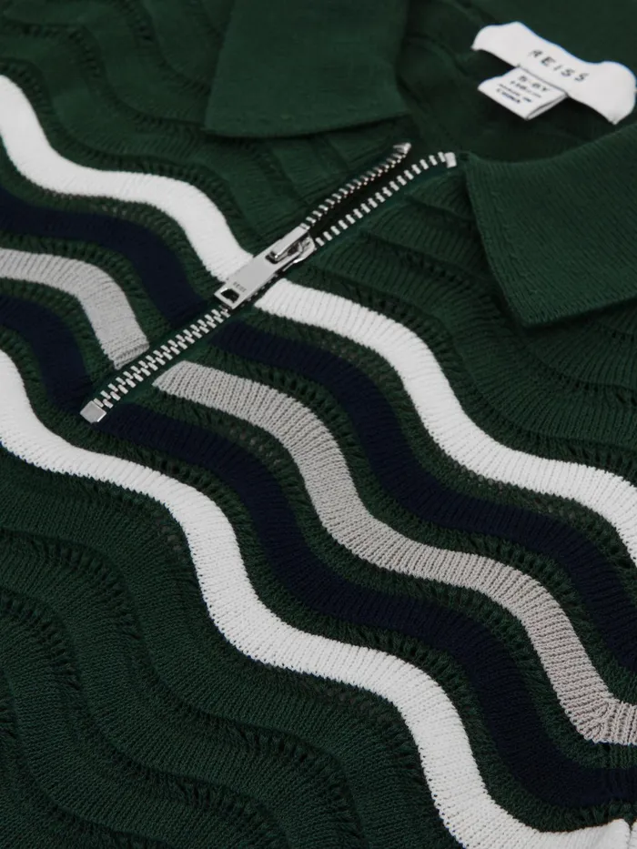 Reiss Knitwear Cole HalfZip Textured TShirt Emerald 8211 Children