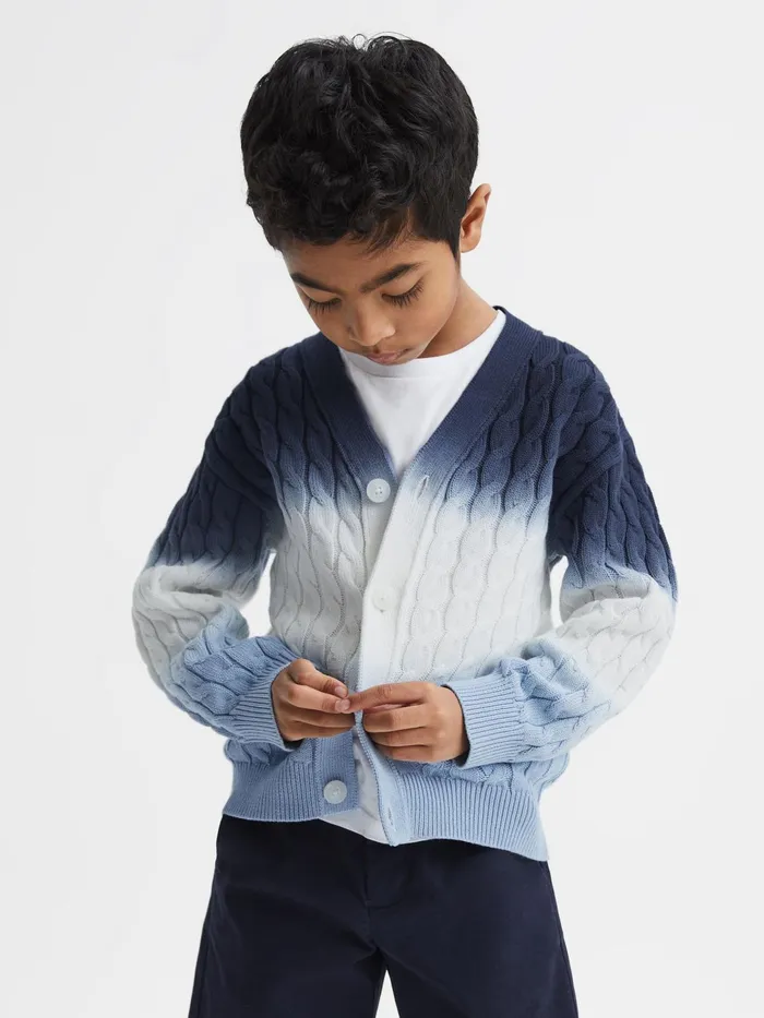 Reiss Knitwear Cosmo Ombre Cable Knit Cardigan Blue 8211 Children