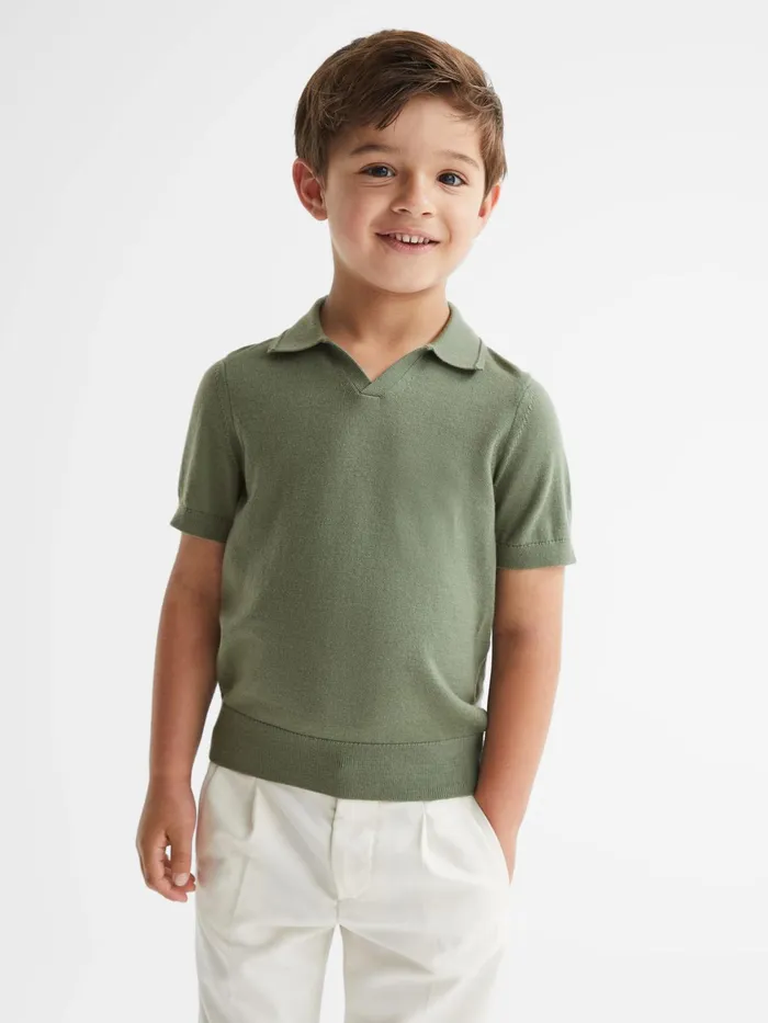 Reiss Knitwear Duchie Merino Wool Open Collar Polo Shirt 8211 Children
