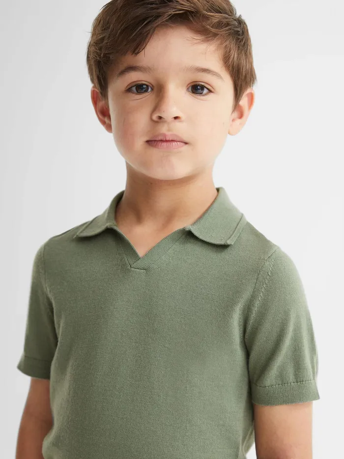 Reiss Knitwear Duchie Merino Wool Open Collar Polo Shirt 8211 Children