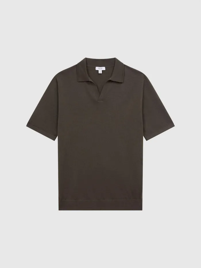 Reiss Knitwear Duchie Merino Wool Open Collar Polo Shirt Azure 8211 Men