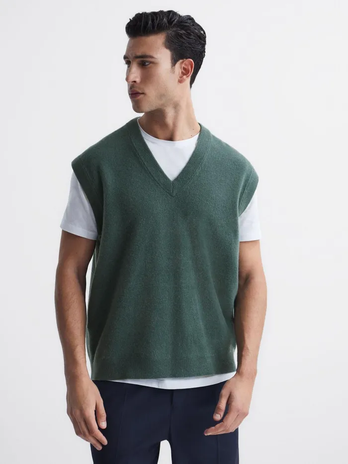 Reiss Knitwear Fiji Wool Blend Sleeveless Knitted Vest Ecru 8211 Men