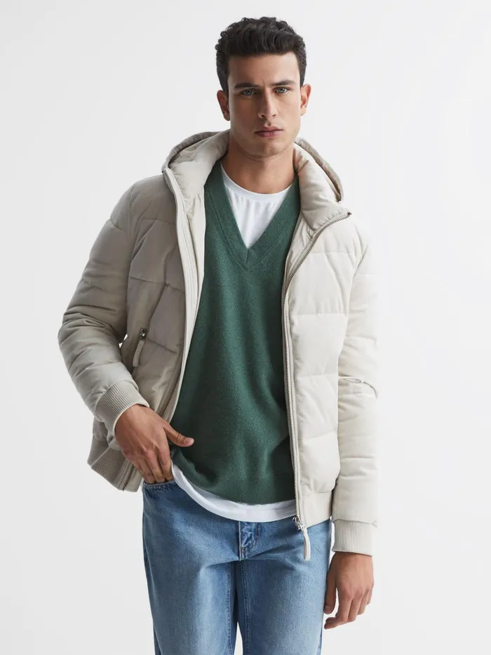 Reiss Knitwear Fiji Wool Blend Sleeveless Knitted Vest Ecru 8211 Men