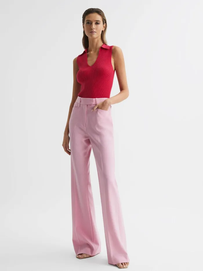 Reiss Knitwear Izzie VNeck Collared Sleeveless Top Pink 8211 Women
