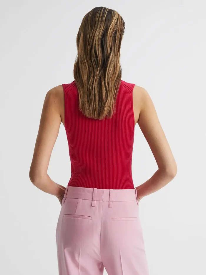 Reiss Knitwear Izzie VNeck Collared Sleeveless Top Pink 8211 Women