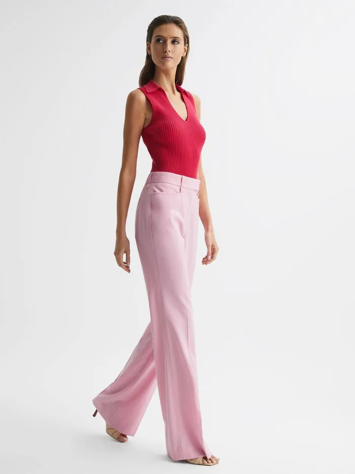Reiss Knitwear Izzie VNeck Collared Sleeveless Top Pink 8211 Women