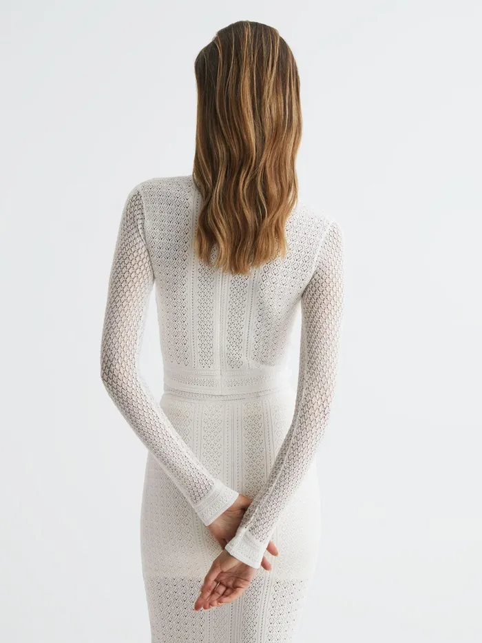 Reiss Knitwear Judy Long Sleeve Crochet Jumper Ivory 8211 Women