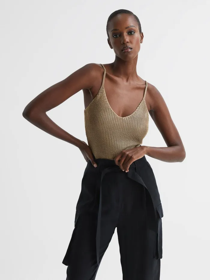 Reiss Knitwear Lara Metallic Vest Gold 8211 Women