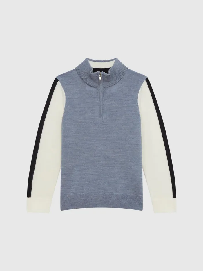 Reiss Knitwear Leo Wool Colourblock Zip Neck Polo Airforce Blue Melange 8211 Children