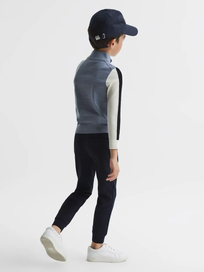 Reiss Knitwear Leo Wool Colourblock Zip Neck Polo Airforce Blue Melange 8211 Children